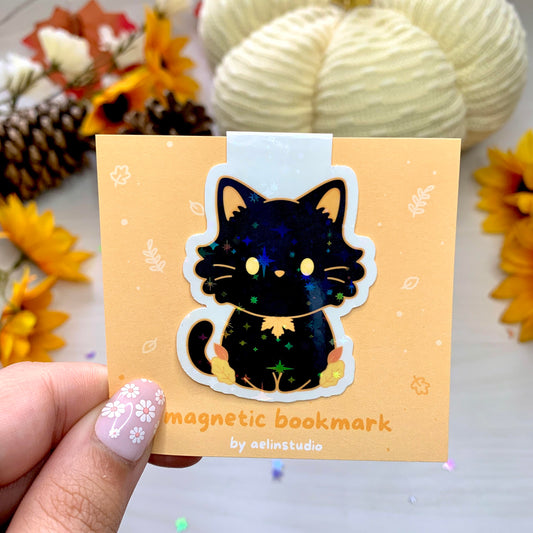 Halloween Fall Cat Magnetic Bookmark