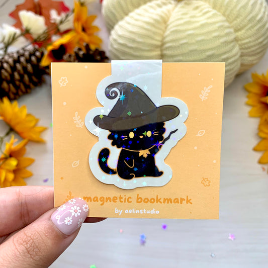 Halloween Witch Cat Magnetic Bookmark